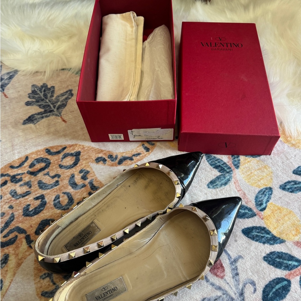 Valentino Black Patent Rockstud Pointed Toe Flats